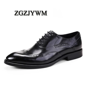 

ZGZJYWM Fashion High Quality Spring/Autumn Lace-Up Pointed Toe Genuine Leather Business Flat Wedding Man Dress Shoes