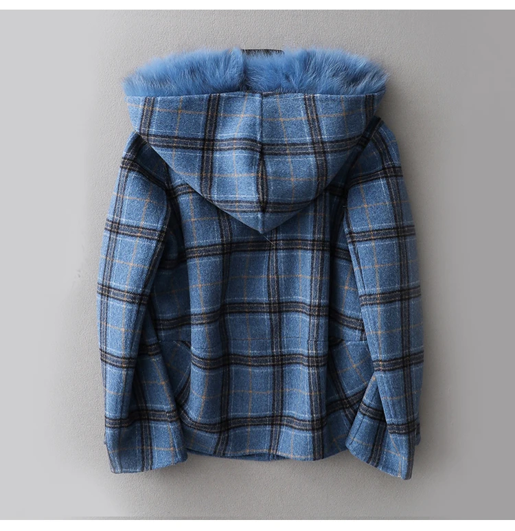 PUDI ZYN369-2 для женщин натуральная шерсть ткань классическое пальто в клетку леди лисий мех подкладка с капюшоном досуг осень/зима шерсть длинная верхняя одежда