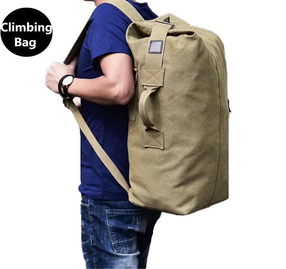 

2019 Men Outdoor Backkack Luggage Travel Large Army Bucket Bag Multi-functional Military Canvas Backpack Sport Shoulder Bag