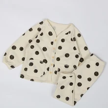 

Baby Clothes 2022 Spring New Children Home Clothing Infant Baby Dot Pajama Sets For Kids Cardigan Top Pants 2-Piece Casual Suits