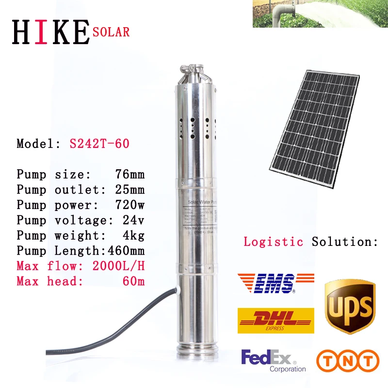

Hike solar equipment High quality dc submersible solar pump for deep well price solar water pump for agriculture Model: S242T-60