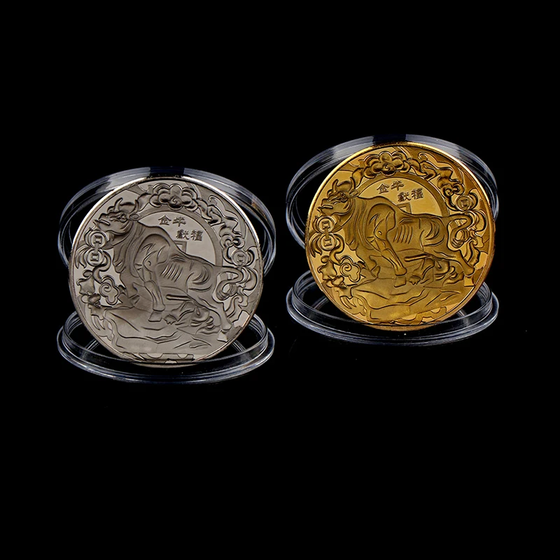 1pcs Gold/Silver 2021 New Year Lucky Coin Twelve Zodiac Ox Commemorative Coins For Collection Gift HOT !!!