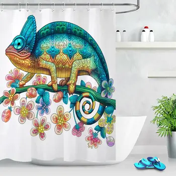 

Chameleon Lizard Bathroom Waterproof Polyester Shower Curtain Hooks Unique