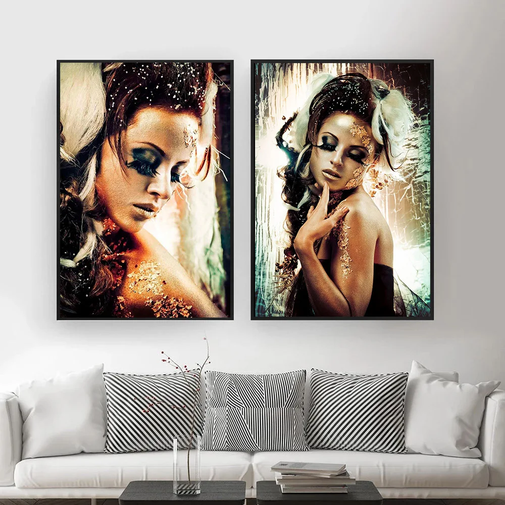 

African Art Black and Gold Woman Oil Painting on Canvas Cuadros Posters and Prints Scandinavian Wall Art Picture for Living Room
