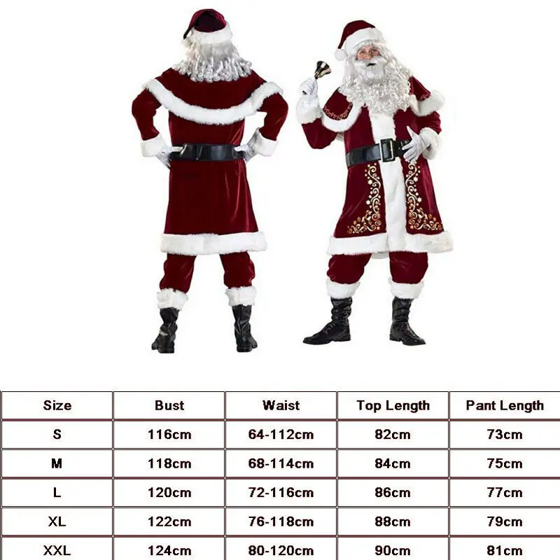 Christmas Santa Claus Cosplay Costume Fancy Dress Santa Claus Dress On Men Christmas 9pcs / lot Adult Costume Suit hot