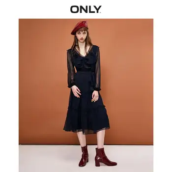 

ONLY Women's V-neckline Cinched Waist Ruffled Gauzy Long-sleeved Dress | 119107549