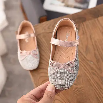 

Teen Girl Flats For Kids Bowtie Rhinestone flat Shoes Baby Girl Ballet Shoes Fashion Butterfly Loafers for Girls