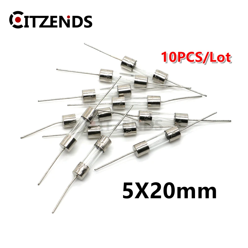 10Pcs/lot 5*20mm Take the lead Glass fuse tube With a pin 5x20mm 250V 0
