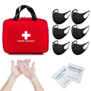 

First Aid Kit Anti Dust Face Masks Washable Disposable PVC Golves Alcohol Disinfection Prep Pads Healthy Protective Bag Outdoor