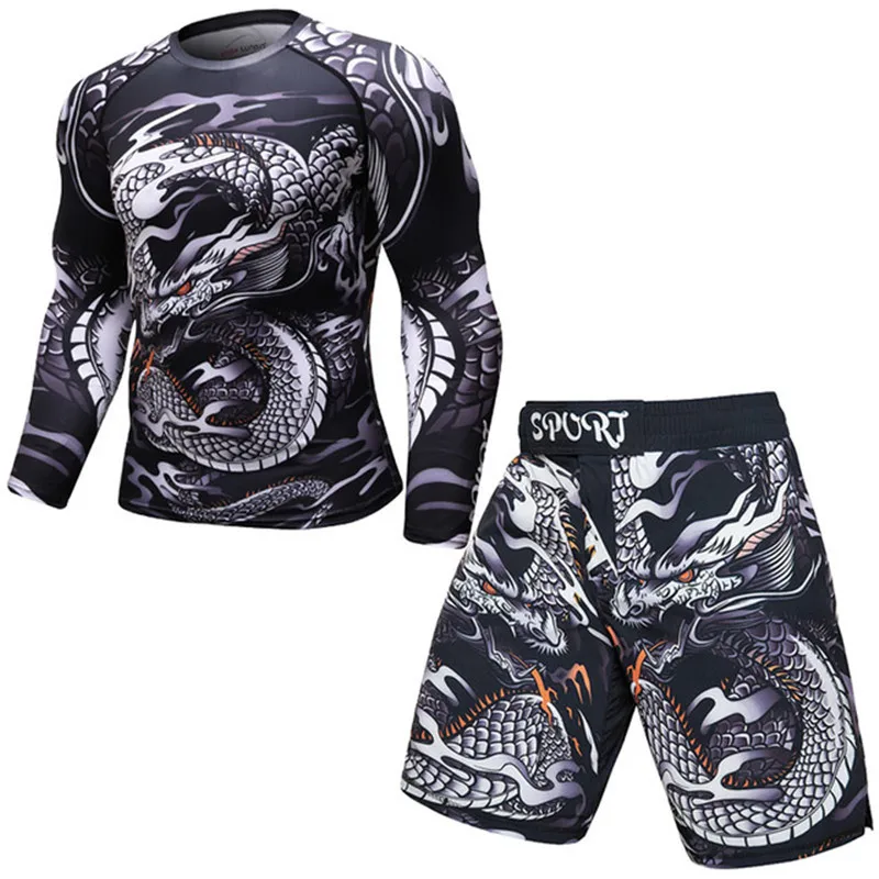 MMA Rashguard Jiu Jitsu Fitness Men Boxing Jerseys BJJ KickBoxing Set Muay Thai Shorts Gym T shirt Pants Sportsuit