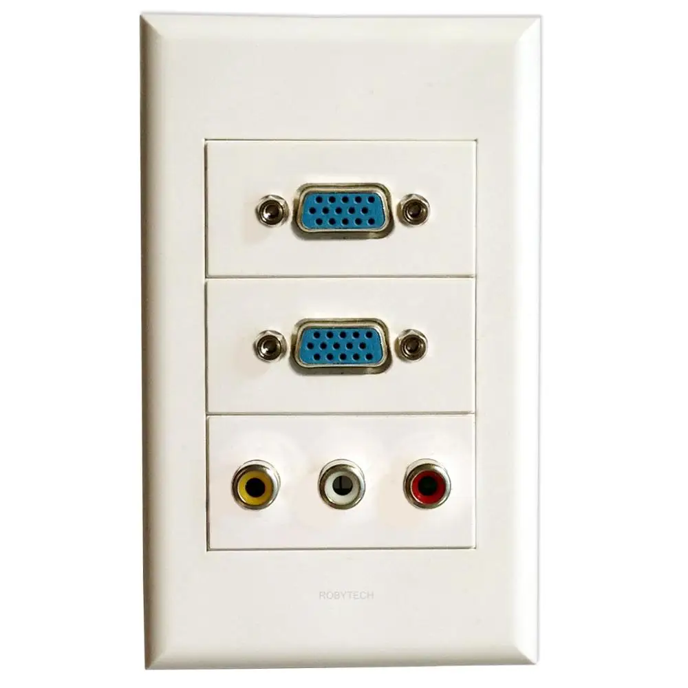 Настенная пластина с портами 2VGA+ 3RCA Белая настенная Лицевая панель