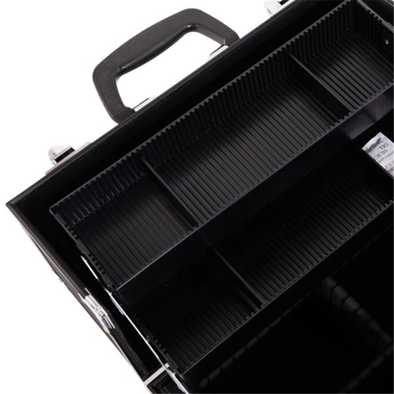 Aluminum Alloy Makeup Train Case Jewelry Box Organizer Black professional cosmetic case High-capacity makeup collection box Aluminum Alloy Makeup Train Case Jewelry Box Organizer Black professional cosmetic case High-capacity makeup collection box