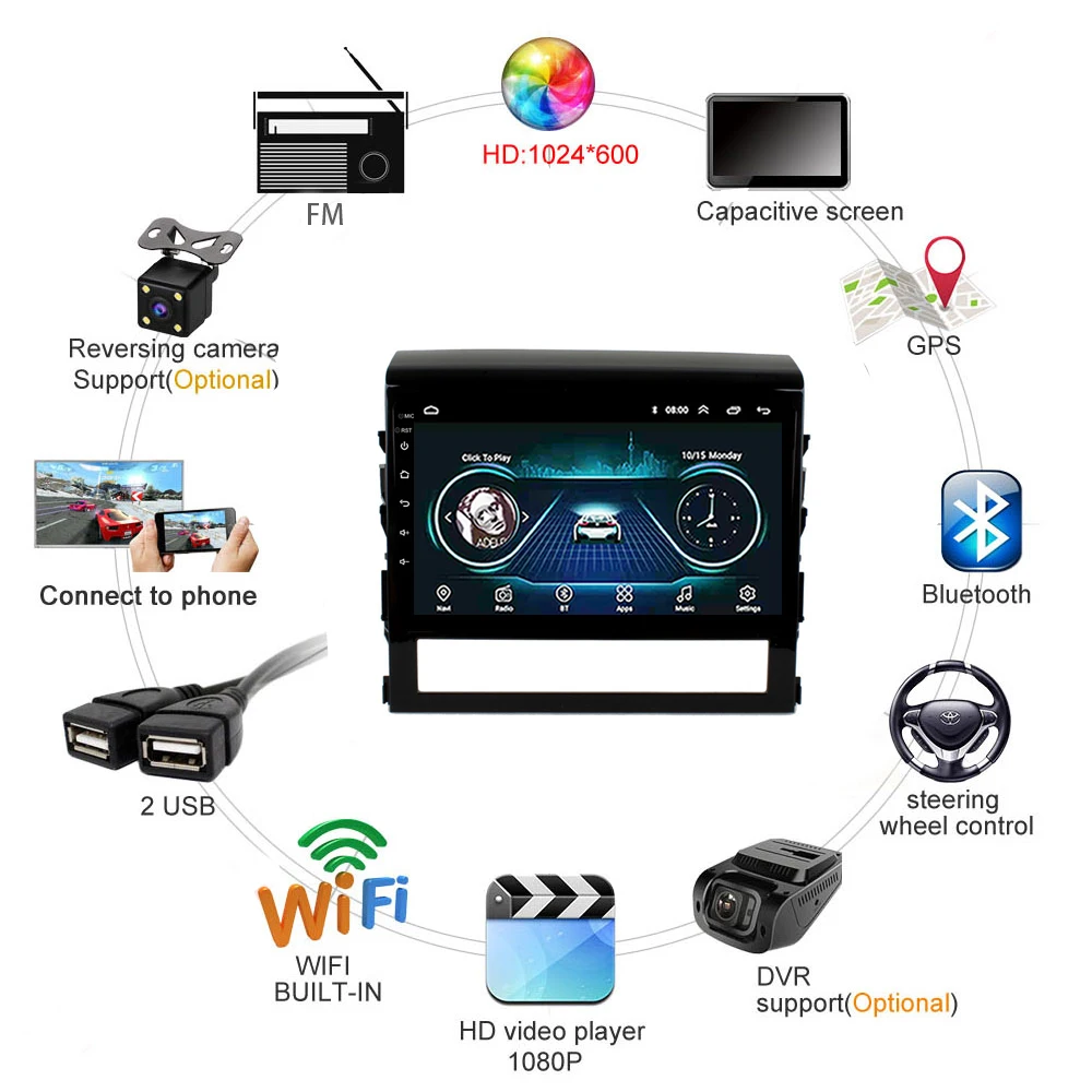 Discount Car Multimedia Player for toyota land cruiser 2016-2017 GPS Navigation 9 inch Android 8.1 support rear view camera 5