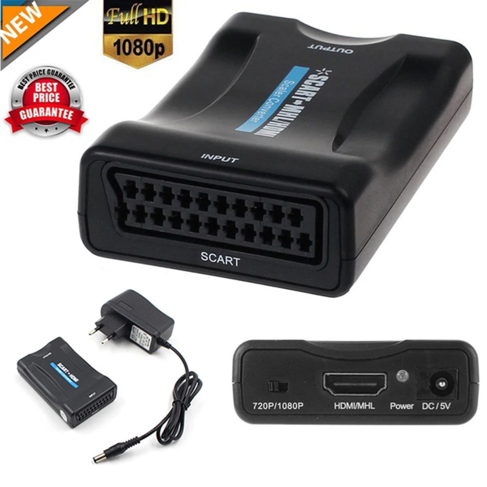 Из scart в HDMI конвертер 1080P Аудио Видео высококлассные конвертер адаптер для HD ТВ DVD для Sky Box СТБ Plug and Play с блоком питания постоянного тока для кабеля