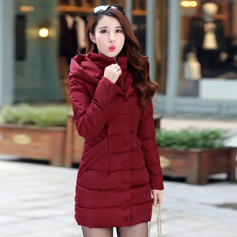 OKOUFEN, новинка, Женская длинная пуховая куртка, зимнее теплое пальто, корейское пальто, хлопковая одежда