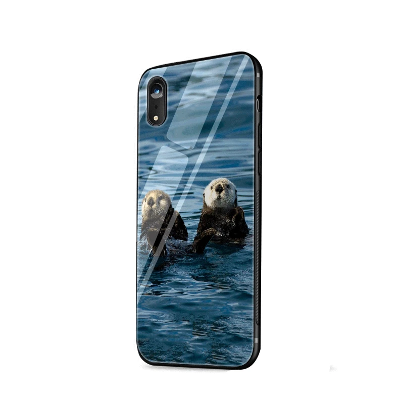 Чехол для мобильного телефона из стекла ТПУ для iPhone 5 5S 6 6s 7 8 Plus X XR XS Max Shell Cover Animal Otter защита