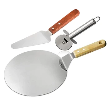 

Pizza Tool Three-Piece Pizza Cutter, Pizza Crust, Pizza Shovel 3-In-1 Wooden Handle One-Stop Tool