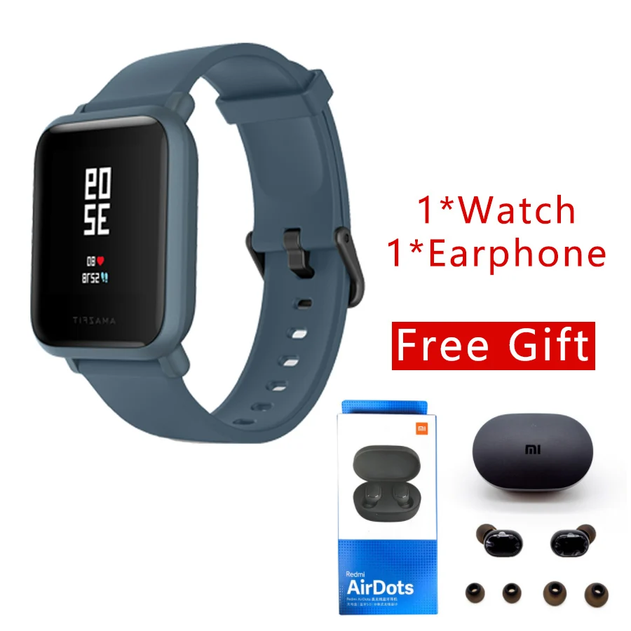 Huami Amazfit Bip Lite Смарт-часы Bluetooth TWS спортивный монитор сердечного ритма 3 м водонепроницаемый PK Xiaomi Amazfit bip Smartwatch - Цвет: Blue-airdots