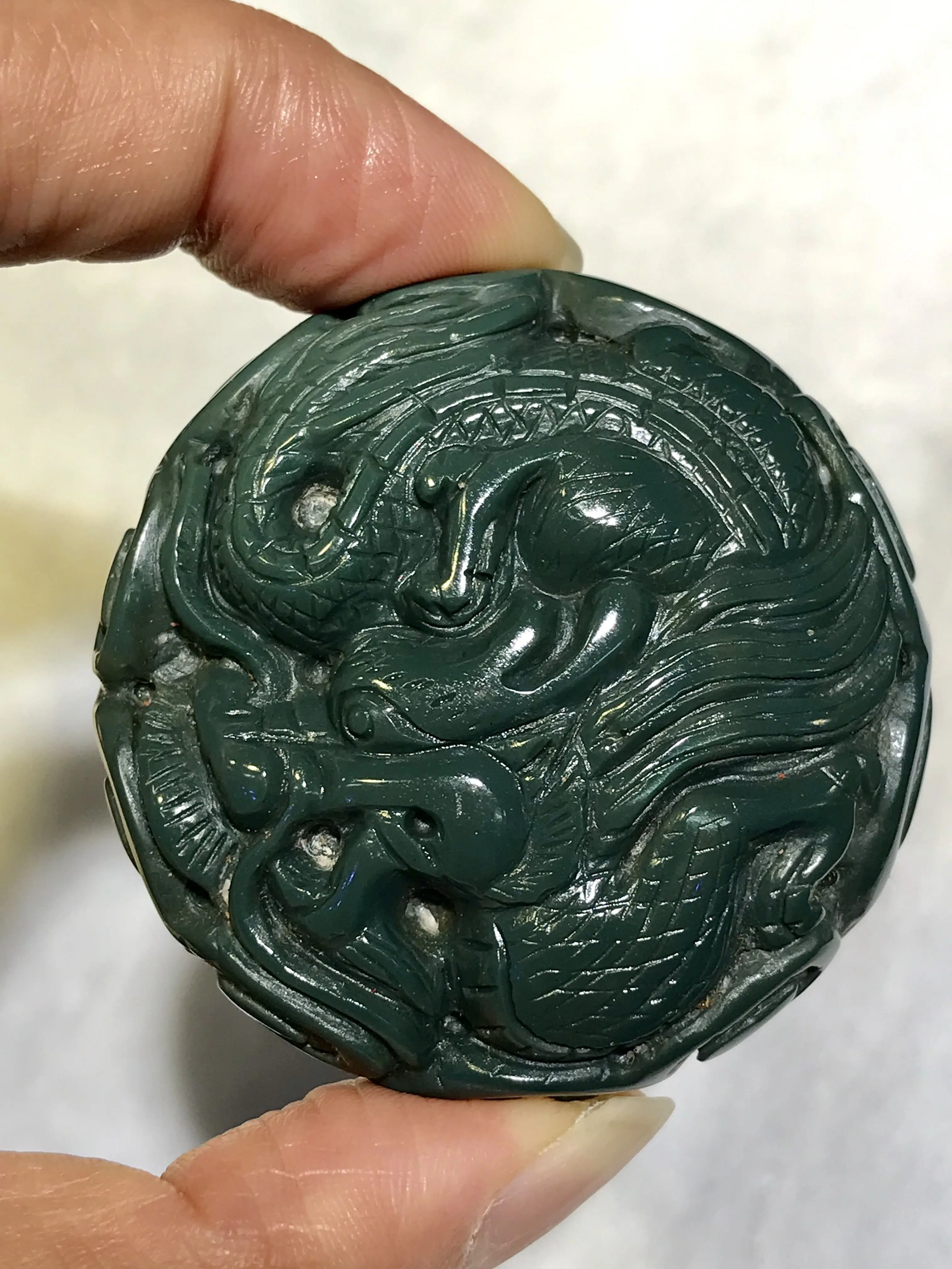Большой Талисман с сокровищами Magic Power Gobi Jade Dragon & Тотем Феникса резьба Подвеска