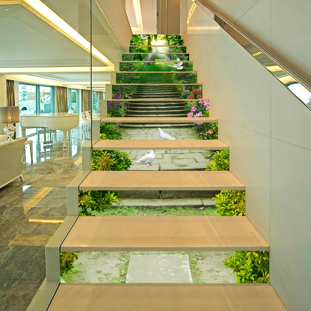 森スタイル森林公園階段壁ステッカールームの階段装飾ステップフロアpvcアート防水ピール  スティック壁のポスター - AliExpress  ホームガーデン