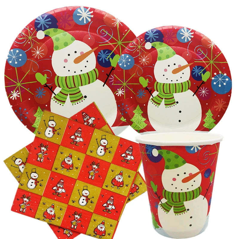 

Omilut Merry Christmas Decor Christmas Snowman Party Supplies Disposable Plates Cups Napkins Happy New Year Gift For Child