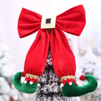 

40x35cm Christmas Tree Bow Elf Boot Decorations Socks Pendant Elf foot hanging Hotel layout for New Year Party Arrangement