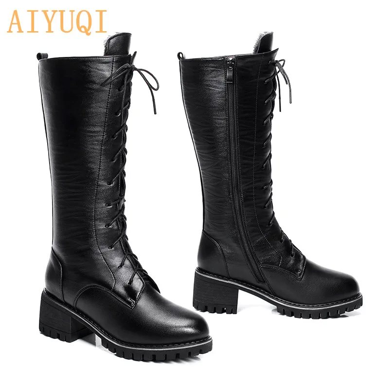 AIYUQI/мотоботы; женские ботинки из натуральной кожи с теплой шерстью; ботинки Martens; женская одежда большого размера; зимние женские ботинки