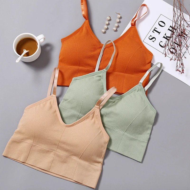 

Women's Solid Color Vest Small Fresh Underwear Shoulder Straps Can Be Adjusted The Vest Is Comfortable with A Chest Pad