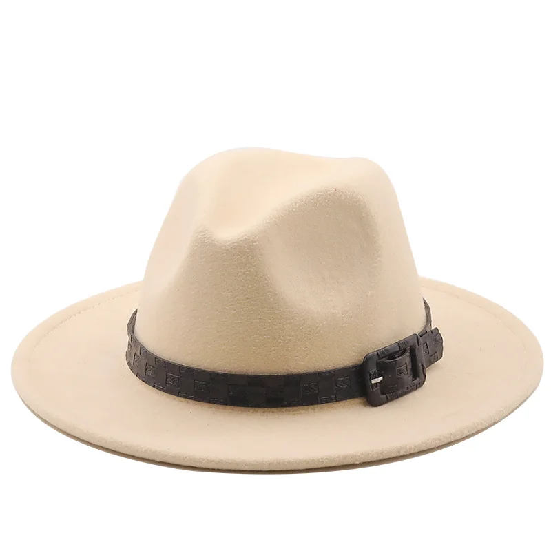 

Womens'S Hat Wide Edge Thick Chain Band Classic Black Beige Wild Hat Panama Cowboy Jazz Men Caps Luxe Fedora Women Hats