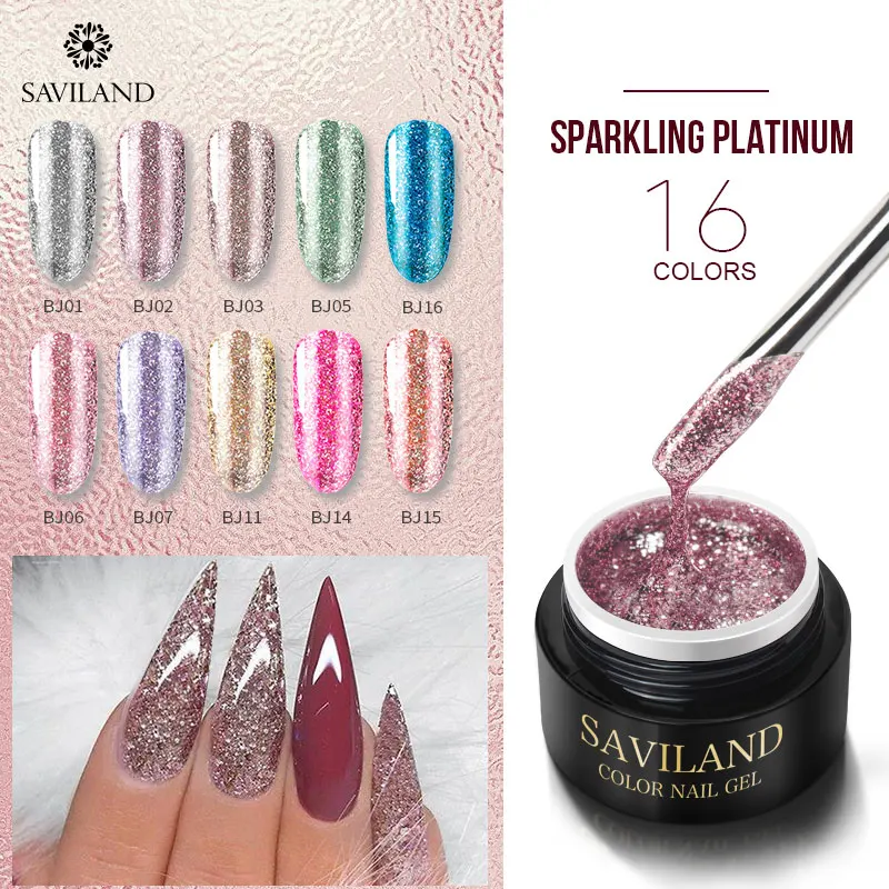 

SAVILAND 6ml Sparkling Platinum Diamond Sequin Gel Nail Polish Glitter 3D Diamond UV LED Gel Varnish Foil Adhesive Manicure