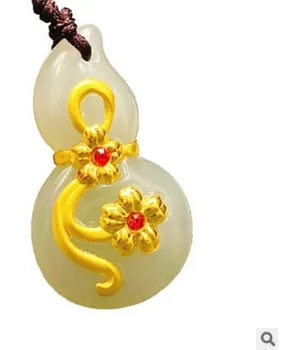 

Socialite high-end low price high quality natural high jade inlay gourd pendant gold fiiiled necklacei up-market