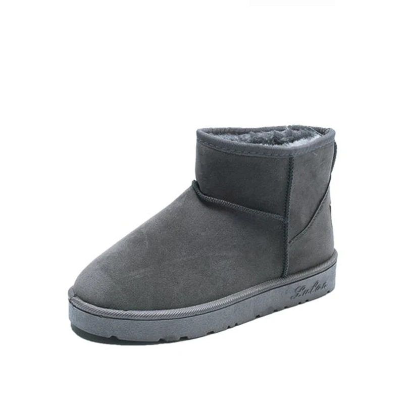 Женские теплые плюшевые зимние ботинки из флока женские зимние женские ботильоны без застежки на плоской подошве женская повседневная обувь женская замшевая обувь на платформе - Цвет: gray