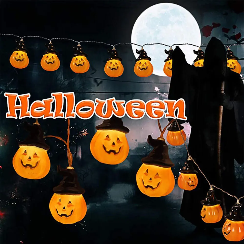 

2/4m 20led Witch hat Pumpkin LED String Lights Hanging Pumpkin Fairy lights for Halloween Party Christmas Decorations
