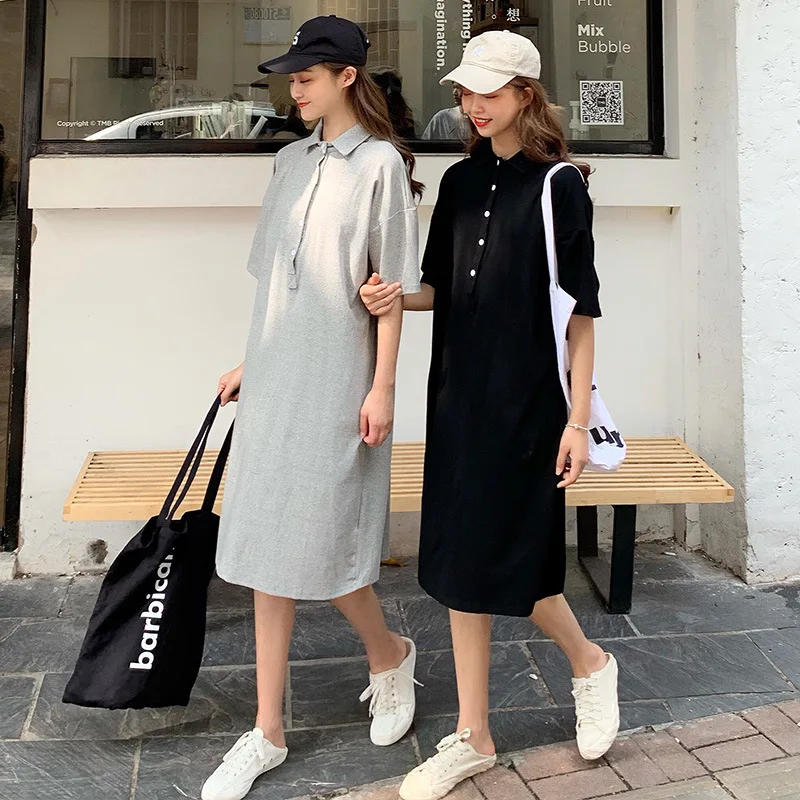 

Korean-style Polo Shirt Dress Women's Mid-length Slimming Loose Casual Dress
