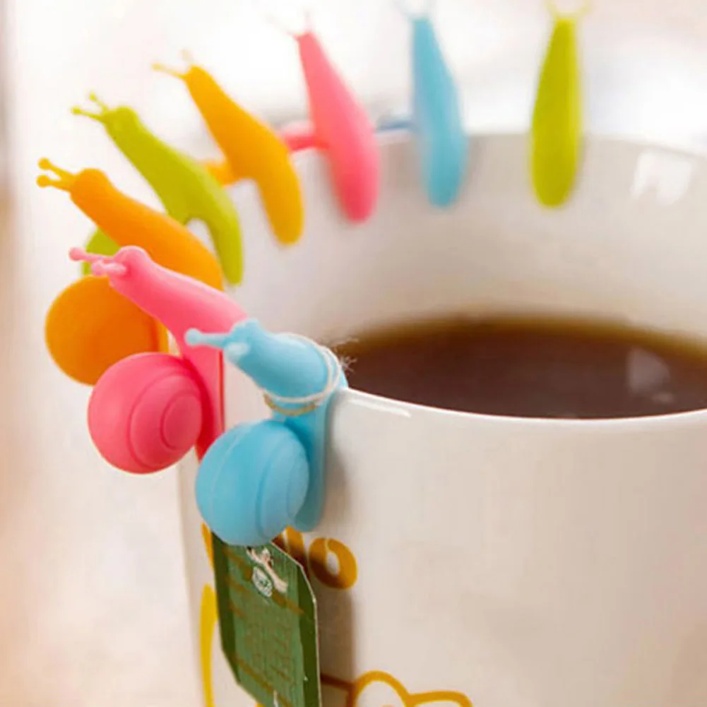

New 5 pcs/Set Cute Snail Shape Tea Bag Clip Cup Mug Tea Infusers Strainer Clips Party Decor Random Color Silicone Tea Bag Holder