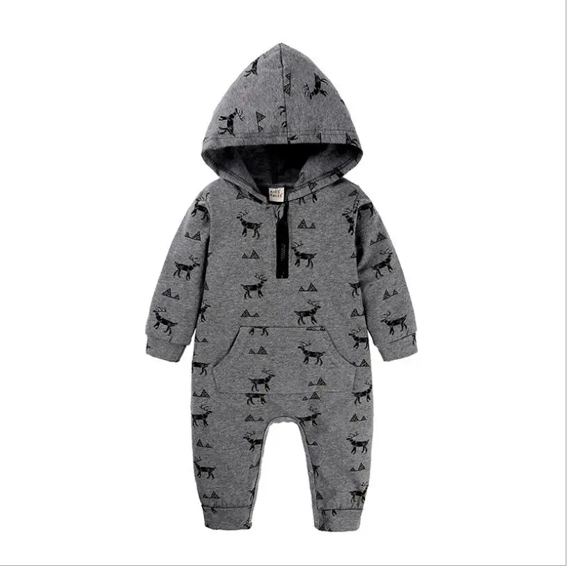 Baby Boys Girls Romper Hooded Cartoon Baby Clothes Warm High Quality PRINTE Cotton Jumpsuit Newborn Overall Droship 0-2 YEARS