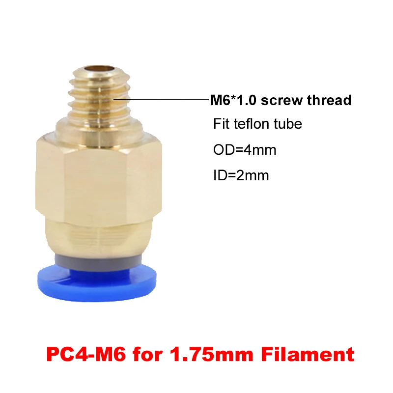 PC4-M6 M5 пневматические соединители HOTEND J головка дистанционного экструдера Фидер для MK8 3 мм/1,75 мм фторопластовая трубка с тефлоновым покрытием филаментная Fit-2PCS - Цвет: PC4-M6 for 1.75mm
