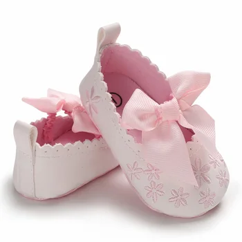 

Non-slip Bow Newborn Baby Shoes Solid Baby Girl Shoes Flower Children's Infant Toddler Shoes For First Worker Baby Shoe slofjes