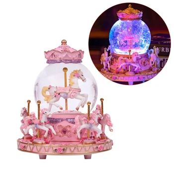 

Carousel Music Box Luxury Color Change LED Light Luminous Rotating 6-Horse Carousel Horse Music Box Home Decor Ornament Best Bir