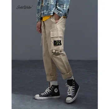 

SODA WATER Streetwear Men Cargo Pants Hight Street Casual Cotton Trousers Multi Pocket Men Casual Solid Joggers Pants 8865W