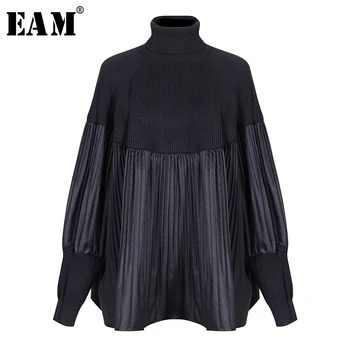 

[EAM] Pelated Split Big Size Knitting Sweater Loose Fit Turtleneck Long Sleeve Women Pullovers New Fashion Spring 2020 1M877