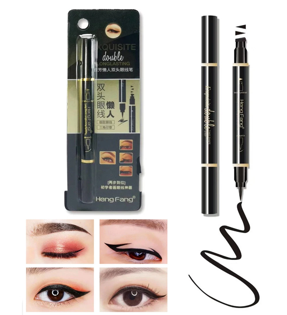 Жидкая Водонепроницаемая подводка для глаз с двойной головкой, подводка для глаз, татуировка, штамп, подводка для глаз, карандаш, длинная подводка для глаз, для женщин, макияж, тонкий штамп