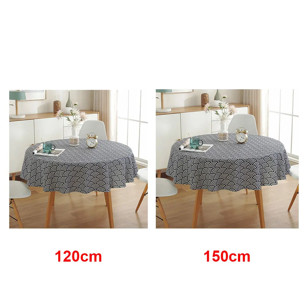 Круглый пыленепроницаемый моющийся принт морская волна практичный хлопок лен кухня гостиная легко чистить домашний декор патио скатерть