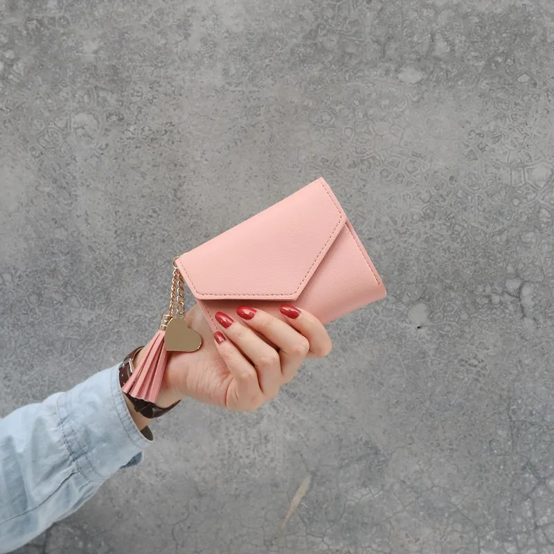 Women Simple Short Wallet Tassel Coin Purse Card Holders Handbag Red