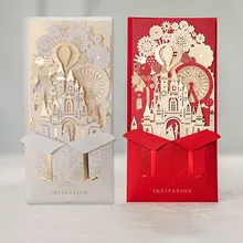 Приглашения на свадьбу, западный красный романтичный в европейском стиле, цвет шампанского, золотой, приглашение на свадьбу