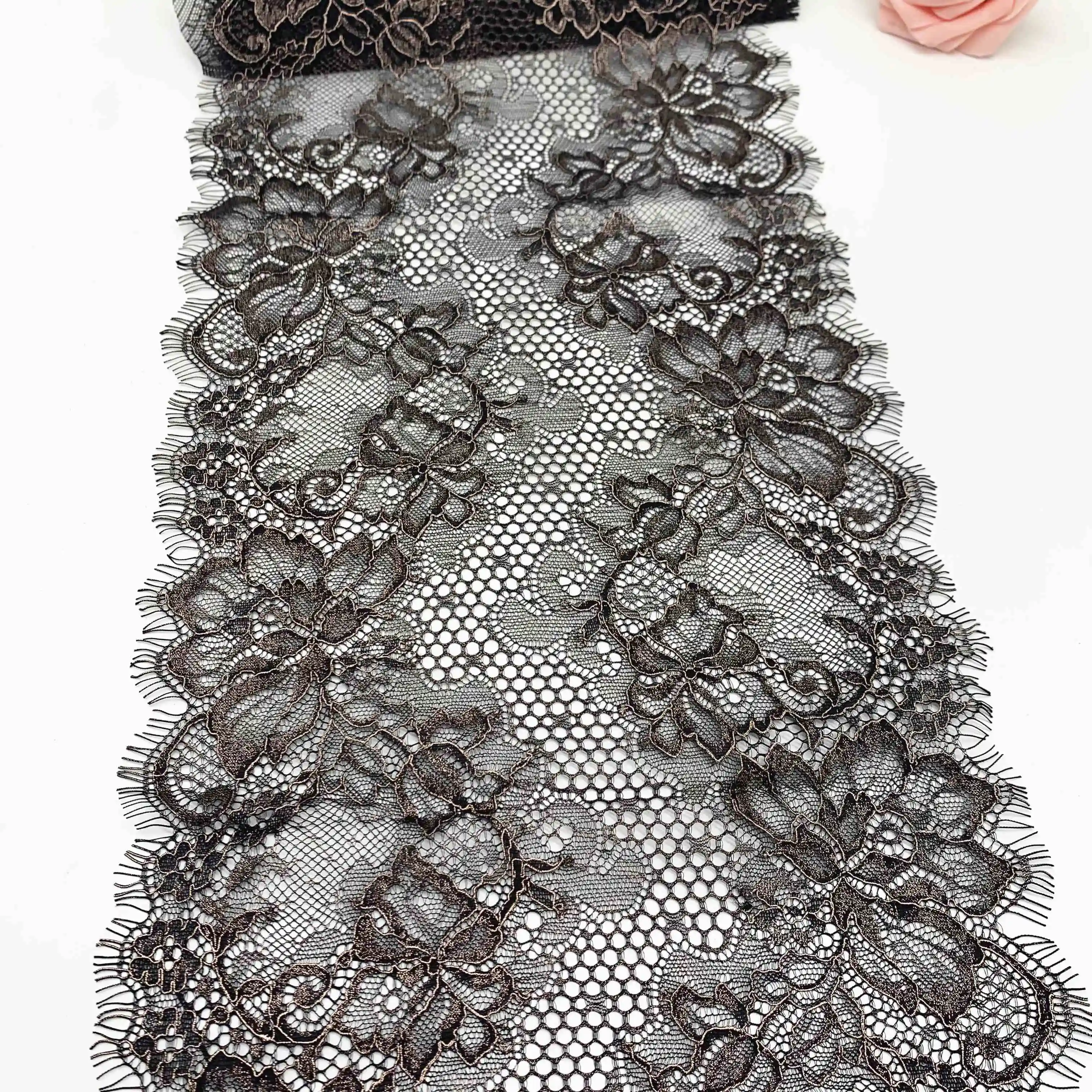 3y/lot Width 23cm Dark Brown With Gold Lace Trim Shimmer 1