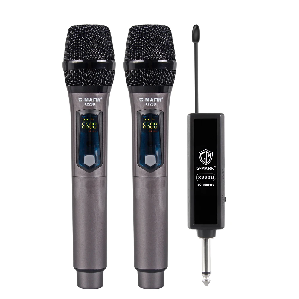 G-MARK X220U UHF Wireless Microphone Recording Karaoke Handheld 2 Channel Lithium Battery 50m Receiving Distance