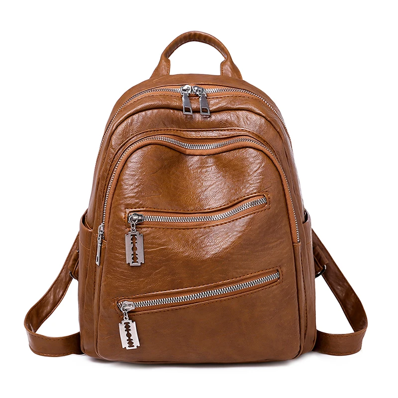 Женские кожаные рюкзаки большой емкости, школьные сумки для девочек-подростков, винтажные сумки, женские дорожные однотонные сумки
