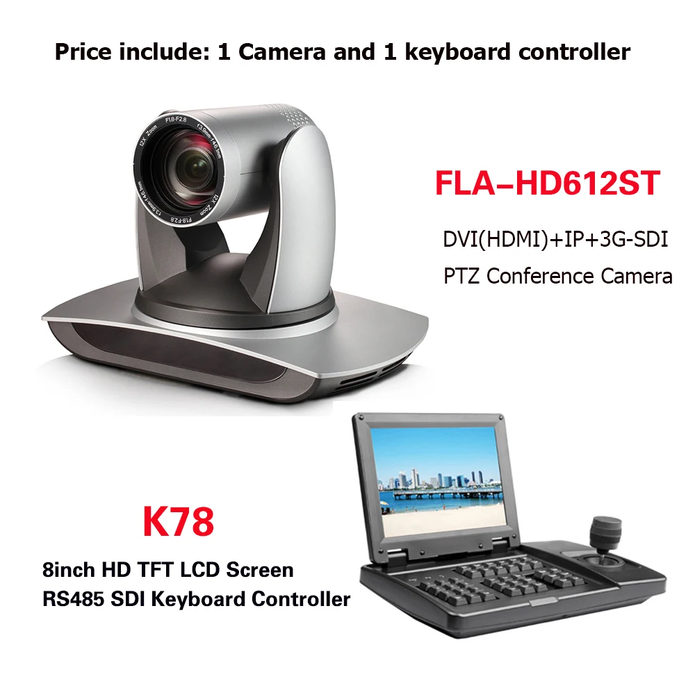 Конференц залы наборы 12X зум камеры PTZ Камера вещания DVI/SDI IP с 8 дюймов TFT ЖК дисплей