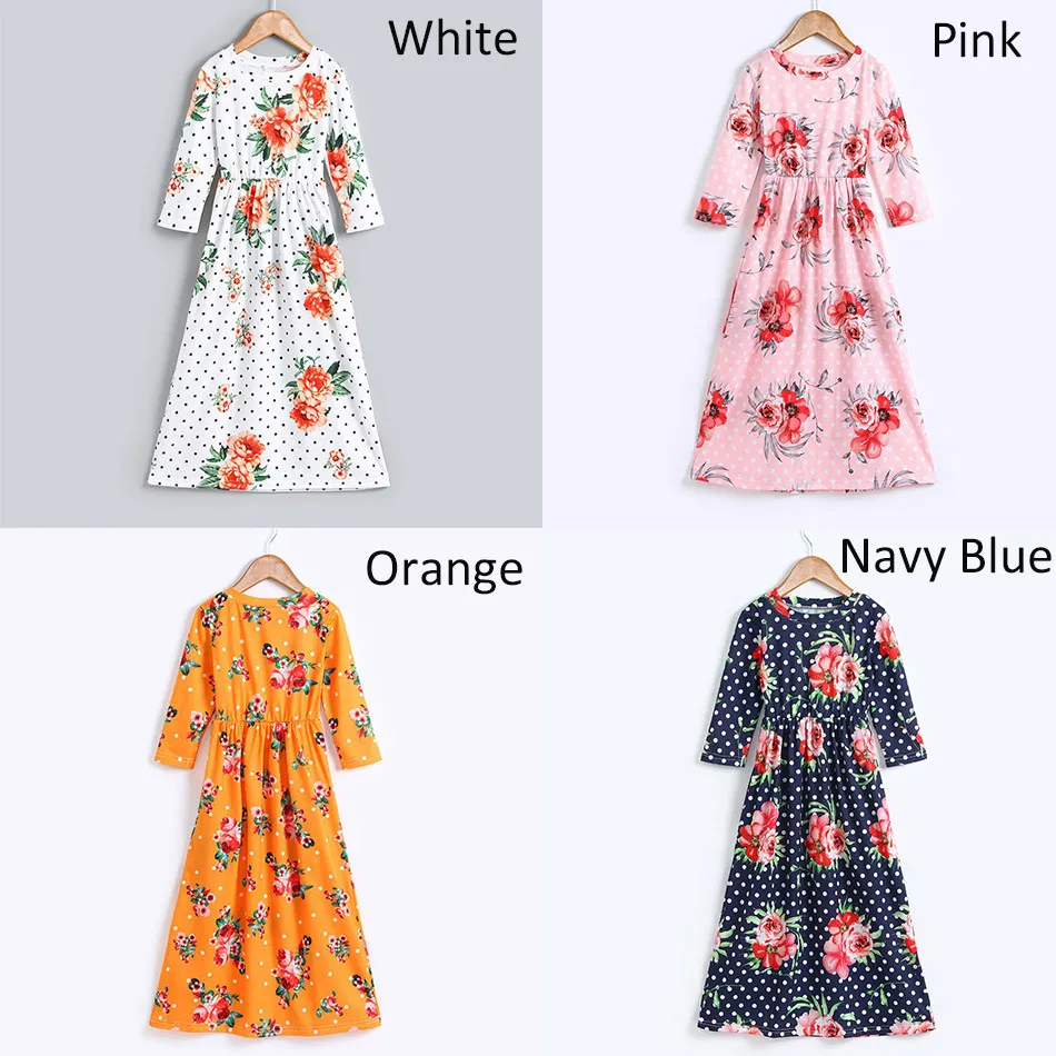 Длинное платье с цветочным рисунком и карманами для девочек 6, 8, 10, 12 лет, длинное платье в богемном стиле, винтажное Повседневное платье длиной до щиколотки с рукавами 3/4
